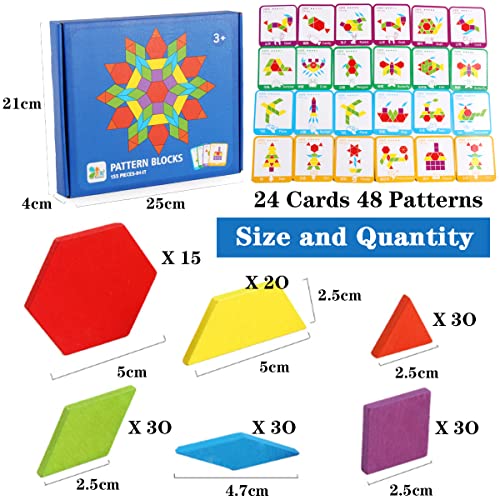 LiRiQi Rompecabezas de Madera con Forma geométrica, Tangram Puzzle Divertido Juguetes Educativos, Regalos Juguetes Montessori para Niños 3 4 5 6 Años, 155 Piezas de Formas geométricas y 24 Tarjetas