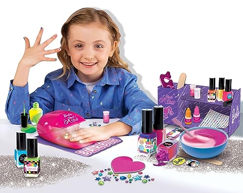 Lisciani - Barbie - Arte de las Uñas - Esmalte para Crear - Juego Creativo - Brillo y Brillo - Cambian de Color con la Luz del sol y Brillan en la Oscuridad - Para Chicas Mayores de 5 Años