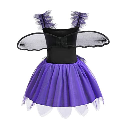 Lito Angels Disfraz Vestido de Bruja con Alas de Murciélago y Orejas de Gato para Niñas Talla 8-9 años, Morado (Número de etiqueta 0L)