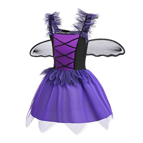 Lito Angels Disfraz Vestido de Bruja con Alas de Murciélago y Orejas de Gato para Niñas Talla 8-9 años, Morado (Número de etiqueta 0L)