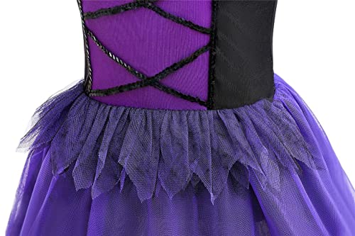 Lito Angels Disfraz Vestido de Bruja con Alas de Murciélago y Orejas de Gato para Niñas Talla 8-9 años, Morado (Número de etiqueta 0L)