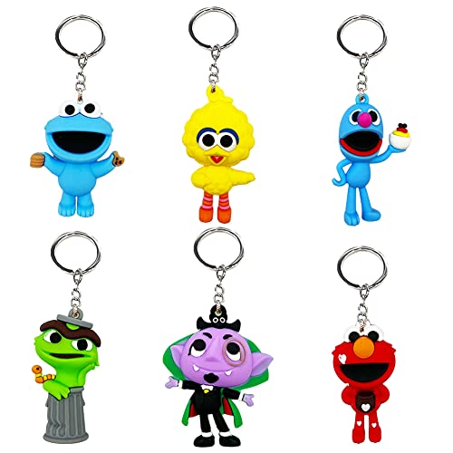 LKNBF Sesame Street Llavero, Llavero De Anime, 6 Piezas Llavero Personaje de Anime Llavero de Silicona Encanto Fiesta de Cumpleaños Infantil Llavero de Mochila