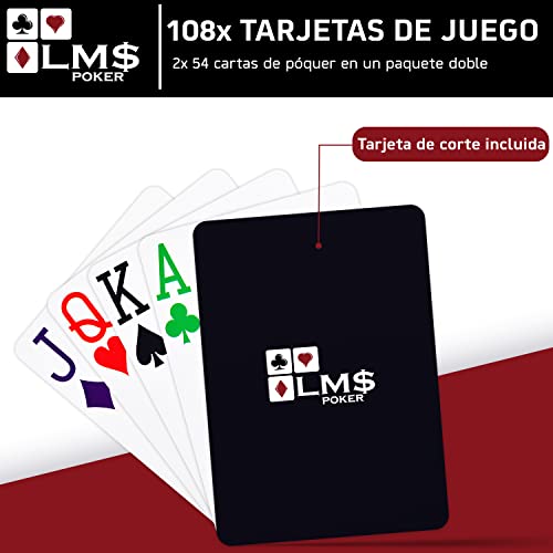 LM$ Cartas de póquer plásticas 4 Colores con Tarjeta de Corte incluida - [2 x] Juegos de 54 Cartas - Impermeable - Cartas de Juego Profesionales…