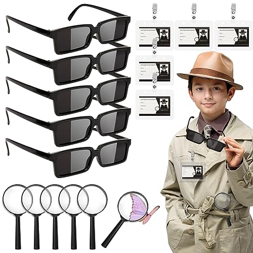 LOHAME 20 Piezas Detective Conjunto niños, Explorador Accesorios Explorador Juguetes con Lupa espía Gafas Tarjeta Caso y Clip Explorador Conjunto para Cosplay Detective Juego de rol del Partido.