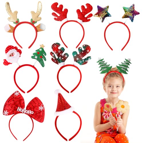 LOMUG Juego de 8 diademas navideñas con diferentes diseños, accesorios para el pelo de Navidad, accesorio para el pelo, diadema para niños, adecuada para cenas familiares, fiestas de Navidad