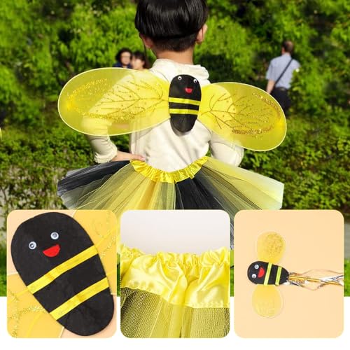 Lotvic Disfraz de Abeja, Set de Disfraz Abeja Niño, 5 Piezas Disfraz Niña de Abeja, Disfraz de Abeja Para Niña con Alas, Diadema de Antena, Abeja Vestir para Cosplay Halloween Carnaval Vestir