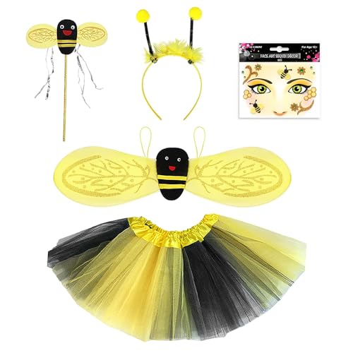 Lotvic Disfraz de Abeja, Set de Disfraz Abeja Niño, 5 Piezas Disfraz Niña de Abeja, Disfraz de Abeja Para Niña con Alas, Diadema de Antena, Abeja Vestir para Cosplay Halloween Carnaval Vestir