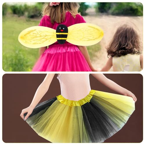 Lotvic Disfraz de Abeja, Set de Disfraz Abeja Niño, 5 Piezas Disfraz Niña de Abeja, Disfraz de Abeja Para Niña con Alas, Diadema de Antena, Abeja Vestir para Cosplay Halloween Carnaval Vestir