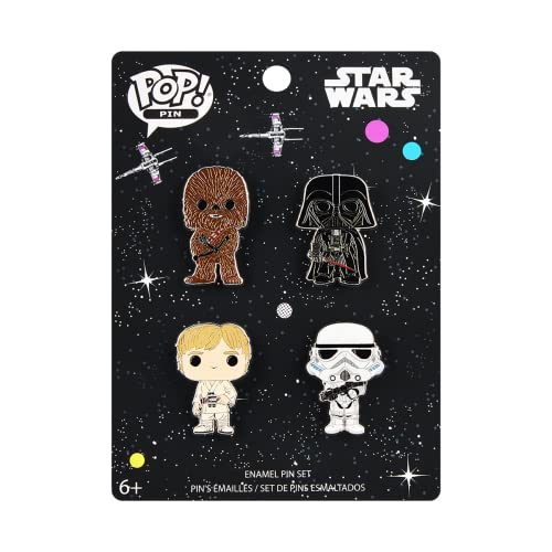 Loungefly Pop! 4 Pack PIN SET: STAR WARS - Assortment - LUKE CHEWY DARTH STORM TRPR - Star Wars Pins de Esmalte- Broche Coleccionable - para Mochilas Y Bolsos - Idea de Regalo- Mercancia Oficial