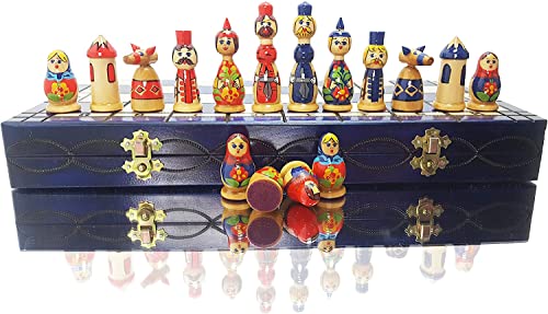 Lovely Matryoshka - Juego de ajedrez Decorativo de Madera Pintado a Mano de 42 cm (Azul)