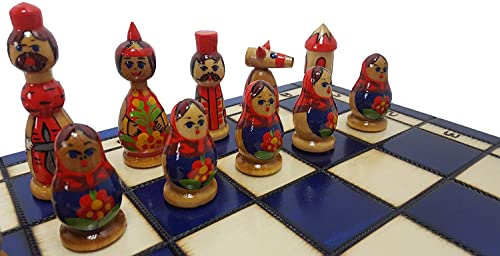 Lovely Matryoshka - Juego de ajedrez Decorativo de Madera Pintado a Mano de 42 cm (Azul)