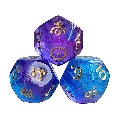 LOVIVER Juego de Dados de astrología de 3 uds., Juego de Dados de constelación exquisitos, Dados acrílicos D12 para Juegos de Mesa Familiares, Juego de rol, Azul y Violeta