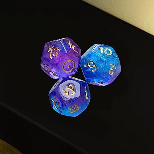 LOVIVER Juego de Dados de astrología de 3 uds., Juego de Dados de constelación exquisitos, Dados acrílicos D12 para Juegos de Mesa Familiares, Juego de rol, Azul y Violeta