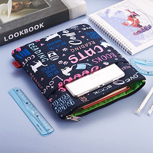 LParkin Funda protectora para libros de café, funda de libro de gatos con cremallera, tela lavable de 11 x 8.5 pulgadas, para amantes de los libros (libros de gatos café)