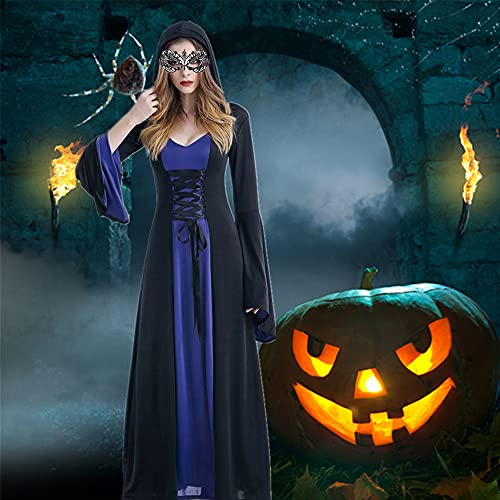 LPFNSF Vestido de bruja vintage, disfraz de vampiro de Halloween para mujer, talla grande, disfraz renacentista para mujer, vestido medieval (D,4XL)