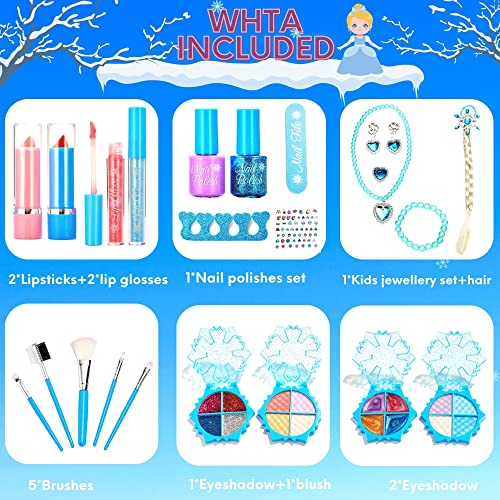 Lubibi 25 Pcs Set de Maquillaje Lavable para niños Lápiz Labial Esmalte de uñas Kit de cosméticos Reales de Seguridad Probada Juguete cumpleaños Navidad Regalo y para niñas 456789 10 11 12