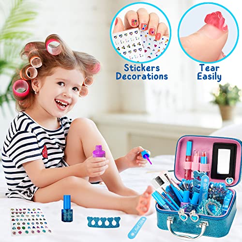 Lubibi 25 Pcs Set de Maquillaje Lavable para niños Lápiz Labial Esmalte de uñas Kit de cosméticos Reales de Seguridad Probada Juguete cumpleaños Navidad Regalo y para niñas 456789 10 11 12