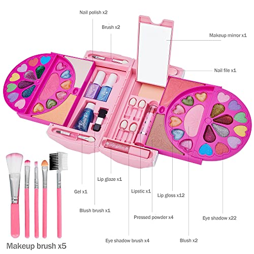 Lubibi Juego de Maquillaje Lavable para niños con Caja de Maquillaje, Kit de cosméticos Reales de Seguridad Probada para niños, Juguete de Regalo de cumpleaños y Navidad para niñas de 456789 10 11