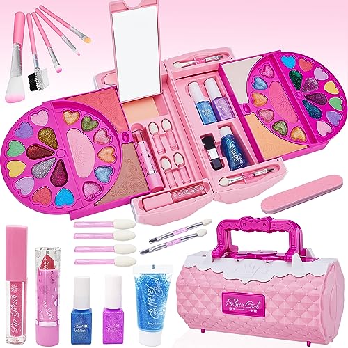 Lubibi Juego de Maquillaje Lavable para niños con Caja de Maquillaje, Kit de cosméticos Reales de Seguridad Probada para niños, Juguete de Regalo de cumpleaños y Navidad para niñas de 456789 10 11