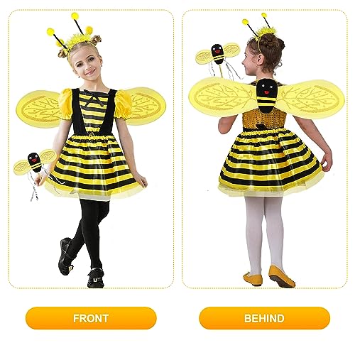 LUFEIS Disfraz de Abeja,4 Piezas Disfraz Abeja Niña,Disfraz de Abejita,Trajes de Abejas,Set de Disfraz Abeja Niño,Alas de Abeja,Abeja Vestir para Cosplay Halloween Carnaval Vestir