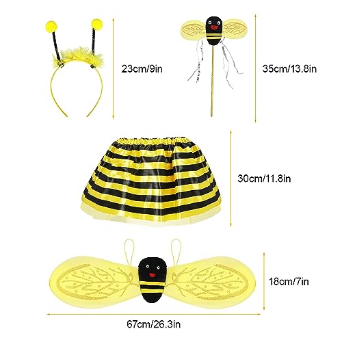 LUFEIS Disfraz de Abeja,4 Piezas Disfraz Abeja Niña,Disfraz de Abejita,Trajes de Abejas,Set de Disfraz Abeja Niño,Alas de Abeja,Abeja Vestir para Cosplay Halloween Carnaval Vestir