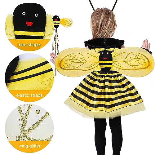 LUFEIS Disfraz de Abeja,4 Piezas Disfraz Abeja Niña,Disfraz de Abejita,Trajes de Abejas,Set de Disfraz Abeja Niño,Alas de Abeja,Abeja Vestir para Cosplay Halloween Carnaval Vestir