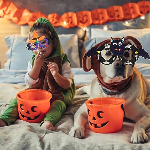 LUNAMY Gafas de fiesta para niños pequeños, gafas de Halloween, araña, bruja, esqueleto, murciélago, calabaza, juego de manualidades para carnaval, mascarada, accesorios de cosplay