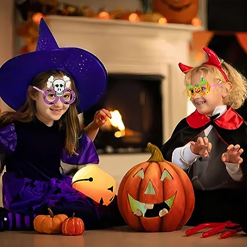 LUNAMY Gafas de fiesta para niños pequeños, gafas de Halloween, araña, bruja, esqueleto, murciélago, calabaza, juego de manualidades para carnaval, mascarada, accesorios de cosplay