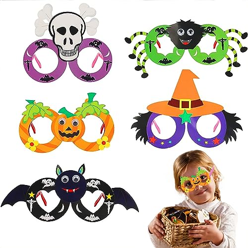 LUNAMY Gafas de fiesta para niños pequeños, gafas de Halloween, araña, bruja, esqueleto, murciélago, calabaza, juego de manualidades para carnaval, mascarada, accesorios de cosplay