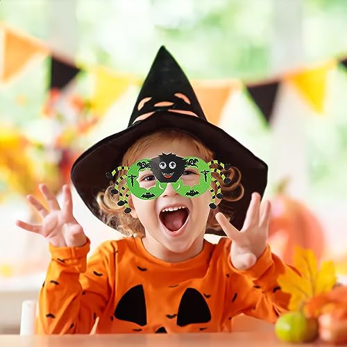 LUNAMY Gafas de fiesta para niños pequeños, gafas de Halloween, araña, bruja, esqueleto, murciélago, calabaza, juego de manualidades para carnaval, mascarada, accesorios de cosplay