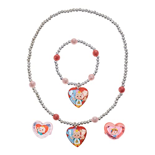 LUV HER CoComelon - Joyero de 4 piezas para niñas con anillos de plata, pulsera de cuentas y collar a partir de 3 años