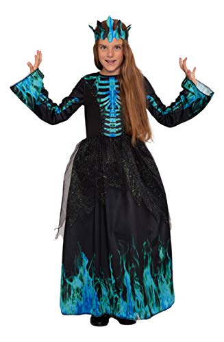 Magicoo Disfraz infantil de princesa azul para Halloween, incluye vestido y corona, tallas de 110 a 140, disfraz de vampiro para niños, disfraz de bruja (122/128)