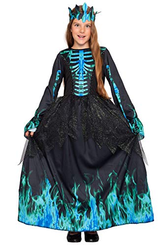 Magicoo Disfraz infantil de princesa azul para Halloween, incluye vestido y corona, tallas de 110 a 140, disfraz de vampiro para niños, disfraz de bruja (122/128)