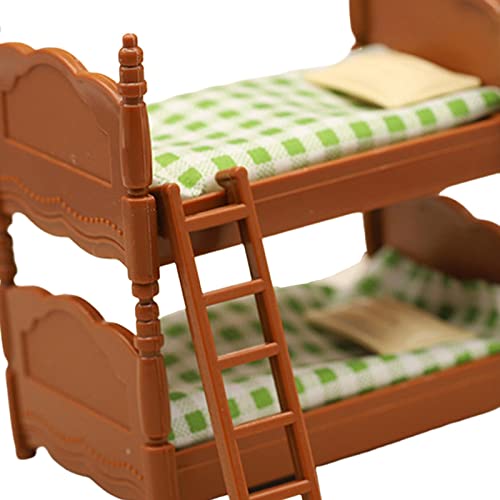 MagiDeal apilable Exquisita Cama de Dos Pisos Modelo Miniatura Juego de Almohadas Colchón Dormitorio Decoración Adorno Hecho a