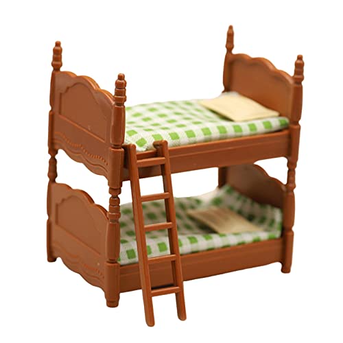 MagiDeal apilable Exquisita Cama de Dos Pisos Modelo Miniatura Juego de Almohadas Colchón Dormitorio Decoración Adorno Hecho a