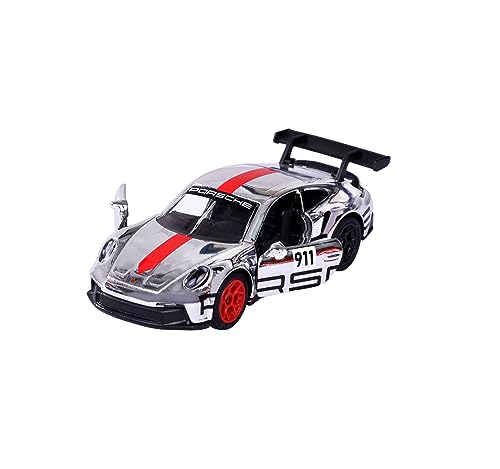 Majorette - Porsche Motorsport Deluxe 911 GT3 Cup en Plata - Modelo de Coche (7,5 cm) de Porsche Deluxe Car Edition con Caja de colección, Coche de Juguete para niños a Partir de 3 años