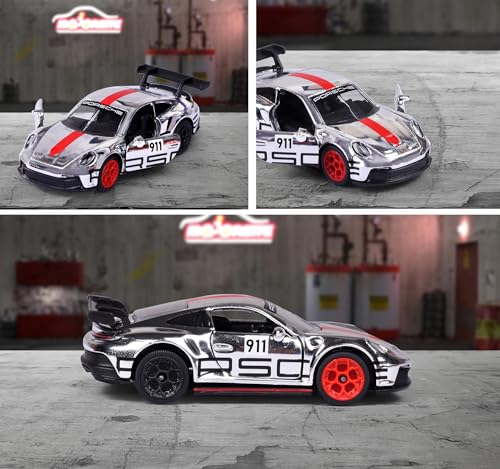 Majorette - Porsche Motorsport Deluxe 911 GT3 Cup en Plata - Modelo de Coche (7,5 cm) de Porsche Deluxe Car Edition con Caja de colección, Coche de Juguete para niños a Partir de 3 años