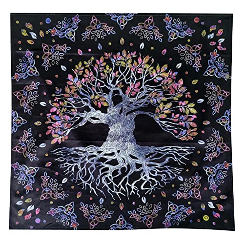 Mantel de cartas de tarot - Tapete de tarot de tela de altar de árbol de la vida, tapiz de mantel de cartas de adivinación de astrología, accesorios de tarot de brujería decoración del hogar 25''×25''