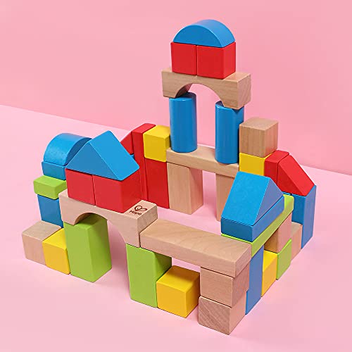 Maple Blocks Kids Wooden Building Blocks by Hape , Stacking Wooden Block Educational Toy Set for Toddlers, 50 Brightly Coloured Pieces in Assorted Shapes and Sizes