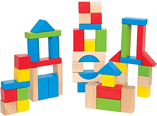 Maple Blocks Kids Wooden Building Blocks by Hape , Stacking Wooden Block Educational Toy Set for Toddlers, 50 Brightly Coloured Pieces in Assorted Shapes and Sizes