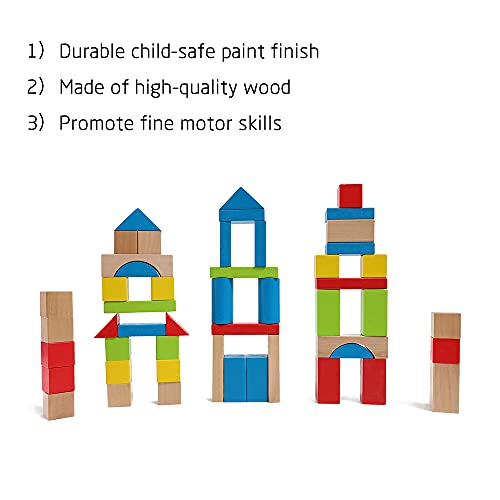 Maple Blocks Kids Wooden Building Blocks by Hape , Stacking Wooden Block Educational Toy Set for Toddlers, 50 Brightly Coloured Pieces in Assorted Shapes and Sizes