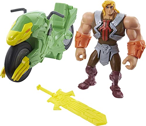 Masters of the Universe He-Man y la figura de acción + vehículo basado en series animadas, personajes de batalla articulados, regalo para 4 años o mayores