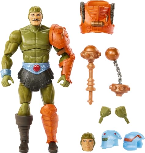 Masters of the Universe Masterverse New Eternia Man-At-Arms Figura de acción, 30 articulaciones, cabeza intercambiable, manos y maza, juguete MOTU