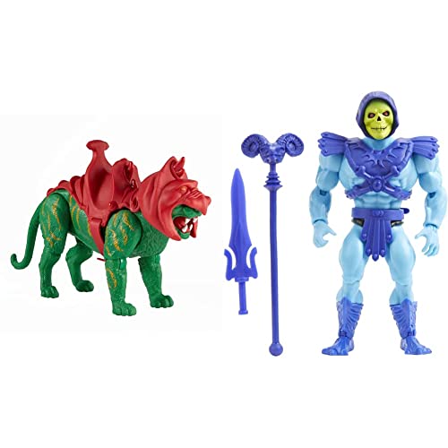 Masters of the Universe Origins Battle Cat, Figura de acción para niños y niñas +6 años (Mattel GNN70) & (Masters del Universo Orígenes) Figura Skeletor, muñeco articulado de Juguete (Mattel HGH45)