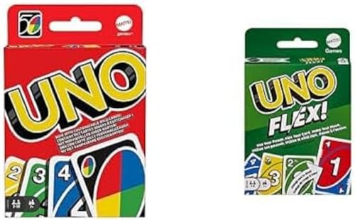 Mattel Games - Pack 2 Juegos de Mesa - UNO (W2087) + UNO Flex (HMY99) Juego de Cartas Familiar con 112 Cartas. Juego de Cartas con Cartas Que Permiten Cambiar el Color. +7 años