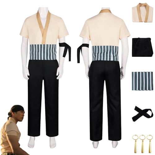 MAXCBD Película de una pieza Roronoa Zoro disfraz de cosplay traje de juego de rol uniforme conjunto completo traje de carnaval de Halloween con pendientes para hombres y niños (L)