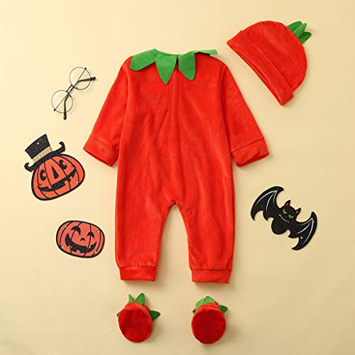 MeiLyviba Disfraz de Halloween para niños, juego de calabaza para niñas, espeluznante a rayas, papelería, pelele para bebé, disfraz de fantasma, unisex, juego de ropa divertida, mono + sombrero,