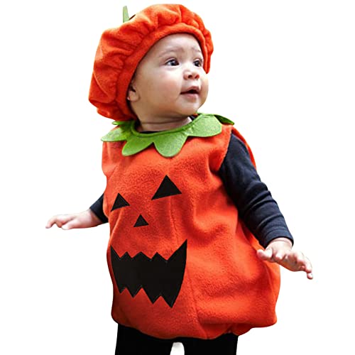 MeiLyviba Disfraz de Halloween para niños, unisex, divertido, disfraz de fantasma, traje de rayas estampadas, mono + sombrero, cómic, fiesta de cosecha, juego de calabaza, papelería, pelele para niña,