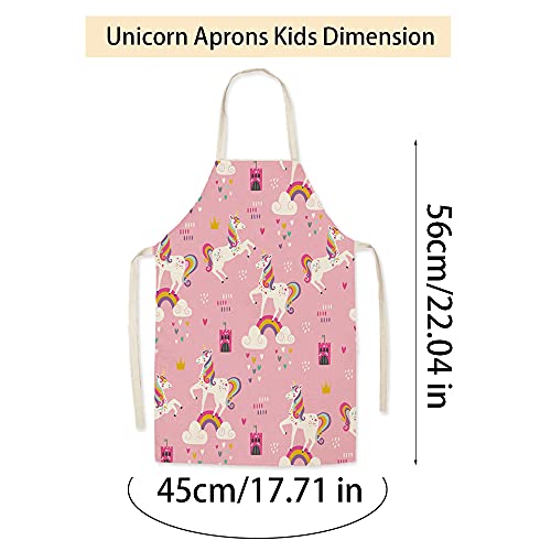 mellystore Delantal para Niñas 2PCS Delantal Infantil Unicornios Delantal para Niños de Tela Delantal Infantil para Niños Niñas para Cocinar Pintura Artesanal Negro Rosa 8-12 Años