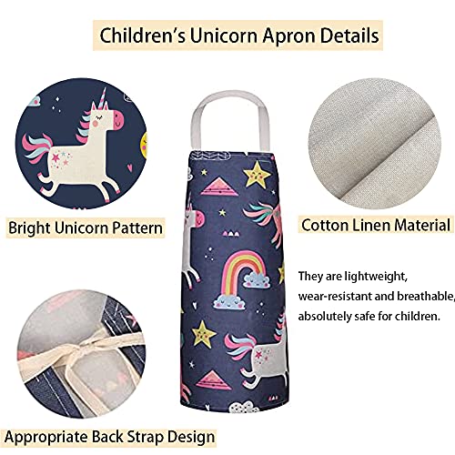 mellystore Delantal para Niñas 2PCS Delantal Infantil Unicornios Delantal para Niños de Tela Delantal Infantil para Niños Niñas para Cocinar Pintura Artesanal Negro Rosa 8-12 Años